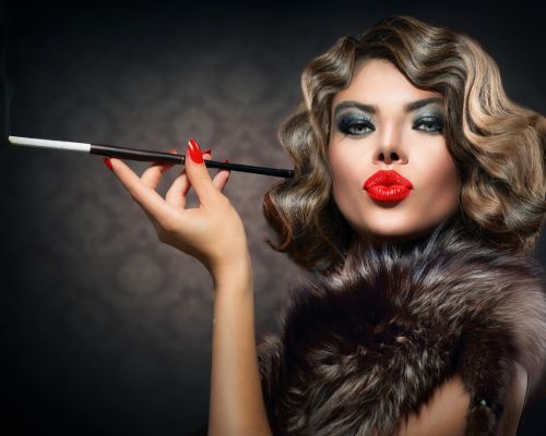 Beauty Retro Woman with Mouthpiece. Vintage Styled Beauty Beauty Retro Woman with Mouthpiece. Vintage Styled Beauty